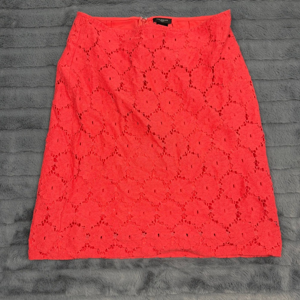 Ann Taylor Coral Red Floral Lace Pencil Skirt Size 4 Lining Back Zip 13755